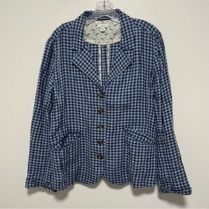 Sundance Ziri 100% Linen Blue Checker Plaid Blazer Medium